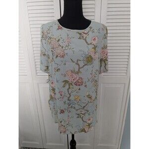 H&M GP&J Baker Collab Top Womens sz 8 Floral Bird Blouse Mint Blue Cottagecore